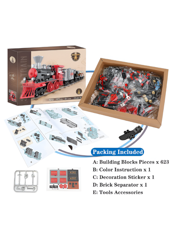 Classic Steam Locomotive Train Building Blocks - 623 PCS LEGO Set - Vintage Railway Model Toy for Collectors and Kids TV5099