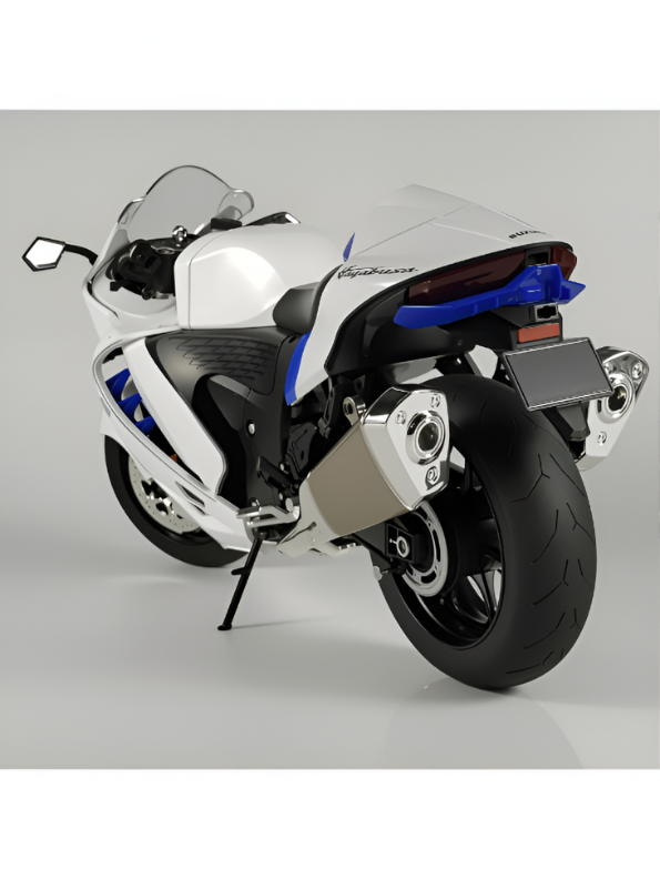 Suzuki Hayabusa GSX 1/6 Diecast Bike – Spray Feather, Collector’s Stand & Key Replica - White TV5904.
