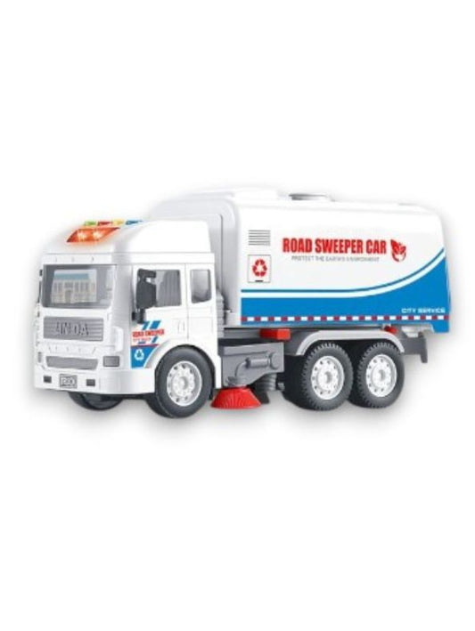 BLUE - DustBuster Road Sweeper - Friction Powered Street Cleaning Truck Toy with Lights & Sound | City Sanitation Vehicle for Kids - MS13404