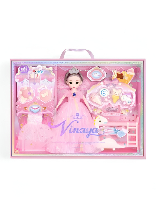 Vinaya Pink Princess Doll Playset with Extra Dress, Bedroom Furniture & Ice Cream Shop Accessories | Deluxe Dollhouse Toy Gift for Girls NX15279