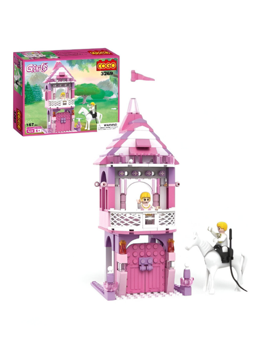 Pink Princess Tower and Horse Building Block Set - 167+ PCS COGO Girl LEGO Set - Castle Playset for Kids Ages 6+ TV5635
