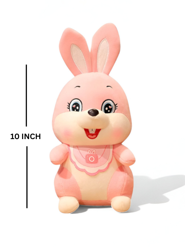 Cute Pink plush bunny with bib | soft Toy stuffed animal for babies and kids LMI14142.