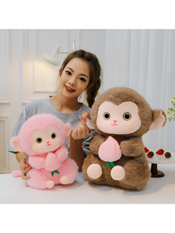 Pink - Cute Plush Monkey Stuffed Animal with Peach - Super Soft Toy Gift for Kids & Baby LMI14143