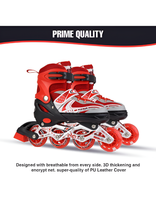 Sparkle Red Inline Roller Skates - Extendable Kids' Skates for Girls - White/Grey Accents LMI10750