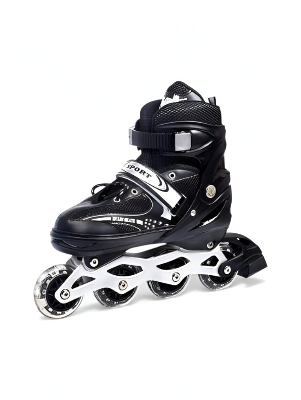 Sparkle Black Inline Roller Skates - Extendable Kids' Skates for Girls - White/Grey Accents LMI10750