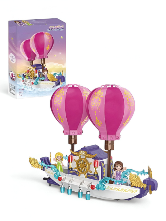 Fairy Tale Hot Air Balloon Boat Building Block Set - 358 PCS Fantasy LEGO Set - Princess Flying Ship Toy for Girls TV942