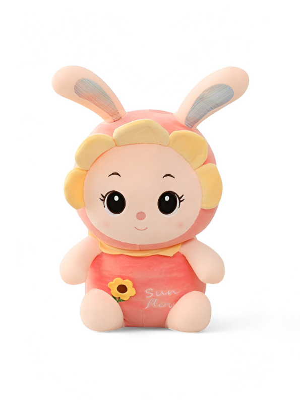 Cuddly Long Ear Bunny Plushie | Soft & Huggable Rabbit Stuffed Animal for Kids | Unique Soft Toy with Sunflower Design LMI7973