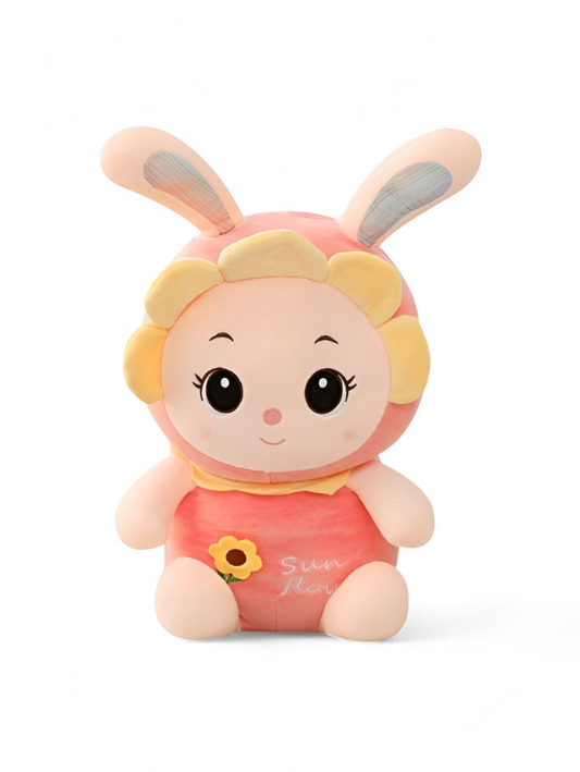 Cuddly Long Ear Bunny Plushie | Soft & Huggable Rabbit Stuffed Animal for Kids | Unique Soft Toy with Sunflower Design LMI7973