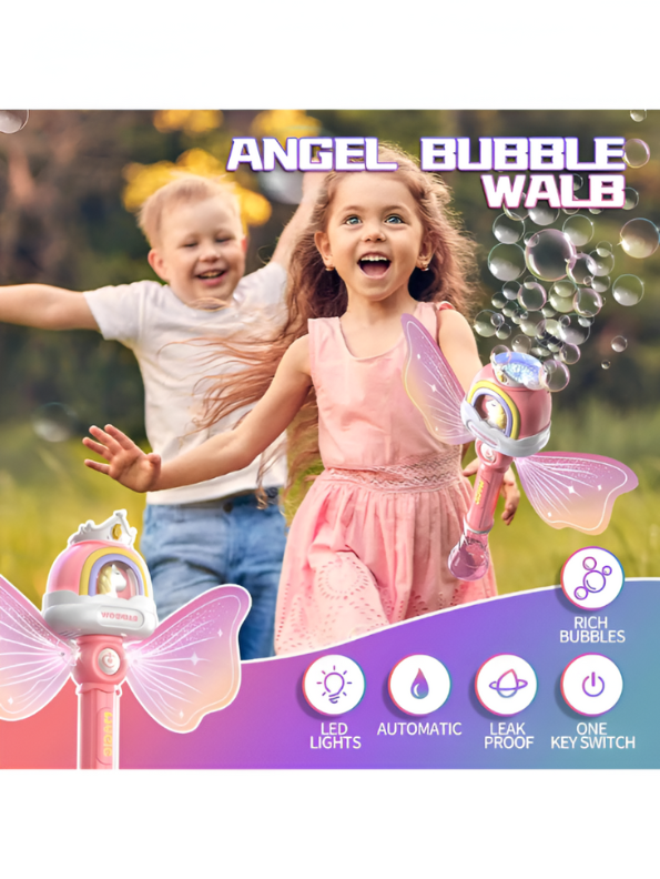 Angel Light Up Bubble Wand Toy for Kids | Flashing LED, Pink Fairy Wings & Music | Great Gift or Party Supply NX15767