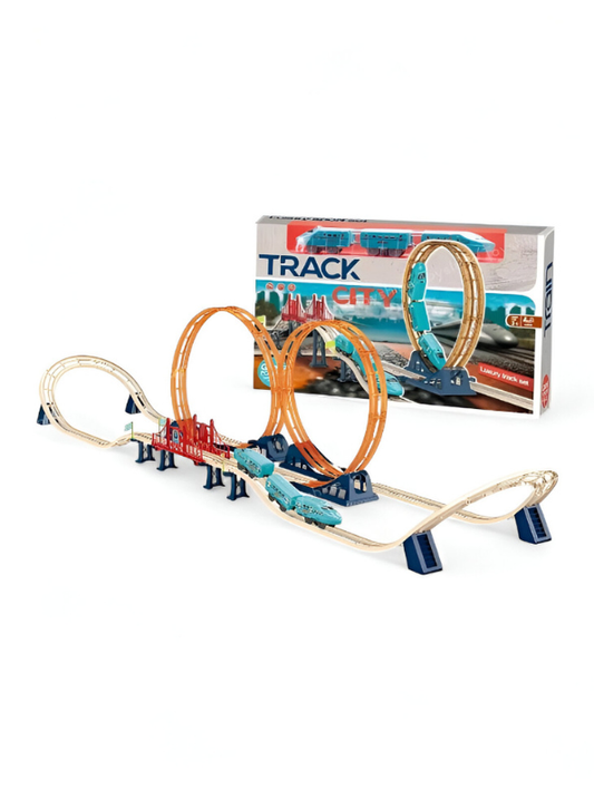 Wooden & Plastic Track Train Set with Two Vertical Loops | Loop-the-Loop Rollercoaster Train Toy LMI11808