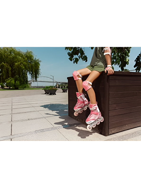 Sparkle Pink Inline Roller Skates - Extendable Kids' Skates for Girls - White/Grey Accents LMI10750