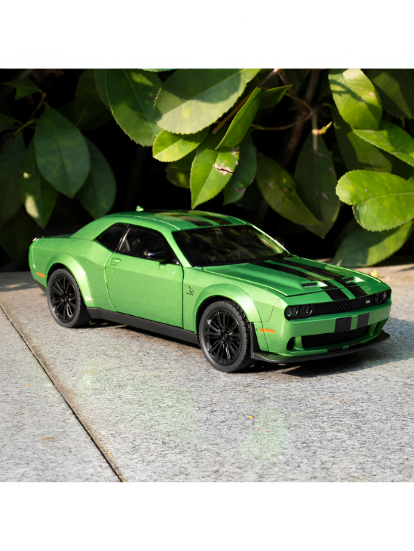 Lime Green Dodge Challenger SRT Hellcat Die-Cast Model Car 1:32 Scale - Opening Doors, Hood & Trunk LMI15610