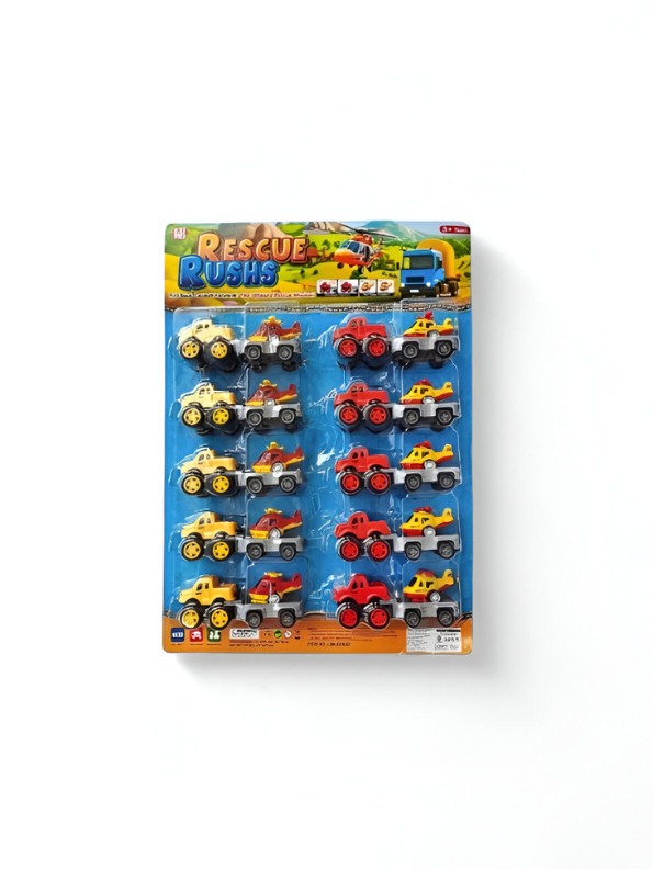 12-Piece Mini Rescue Rush Vehicle Toy Set | Small Trucks, Helicopters & Cars Playset LMI15486