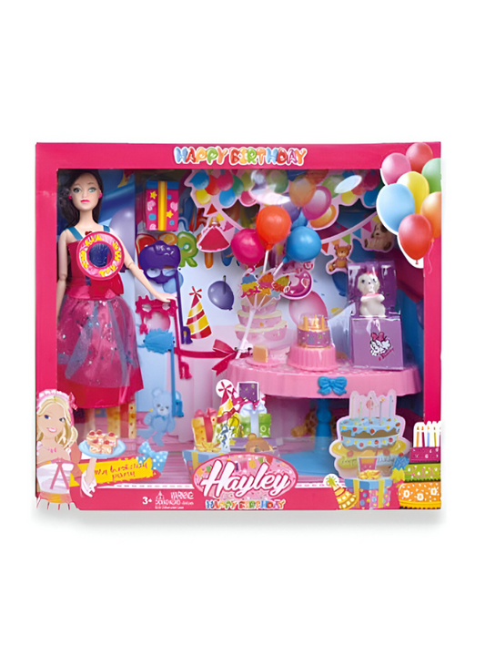 Barbie Doll Birthday Party Playset with Accessories & Cake | Pretend Play Toy Gift for Girls NX13254