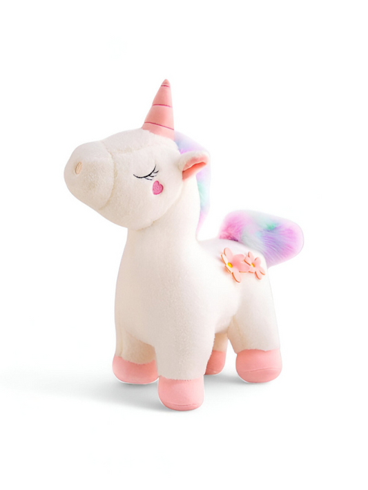 White - Dreamy Pink Unicorn Plushie for Children | Ultra-Soft Stuffed Toy with Pastel Rainbow Hair LMI12216