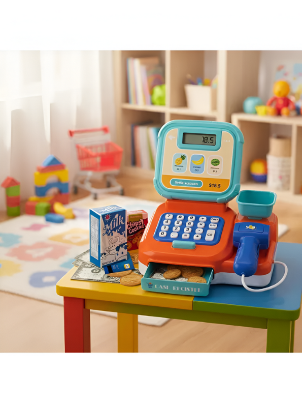 Toddler Electronic Cash Register with Calculator & Food | Learning Shopping Toy Gift LMI15523