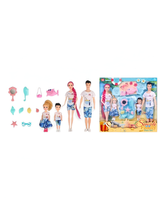 Doll Family Beach Trip Adventure Set | Roleplay Toy with Summer Clothes, Seashells, and Sunglasses LMI14806