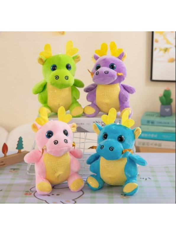 Cute Green Dragon Plush Toy with Antlers & Blue Eyes, Soft Stuffed Animal for Kids LMI11921