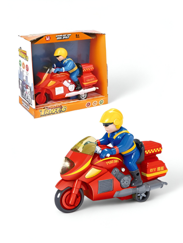 Traffo Fire Department Rescue Motorcycle Toy | Friction/Electric Motorbike with Officer Figure LMI15178