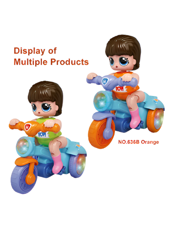 Green Musical Light-Up Stunt Motorcycle Toy for Kids | Bump and Go Tricycle Doll Rider MS12550