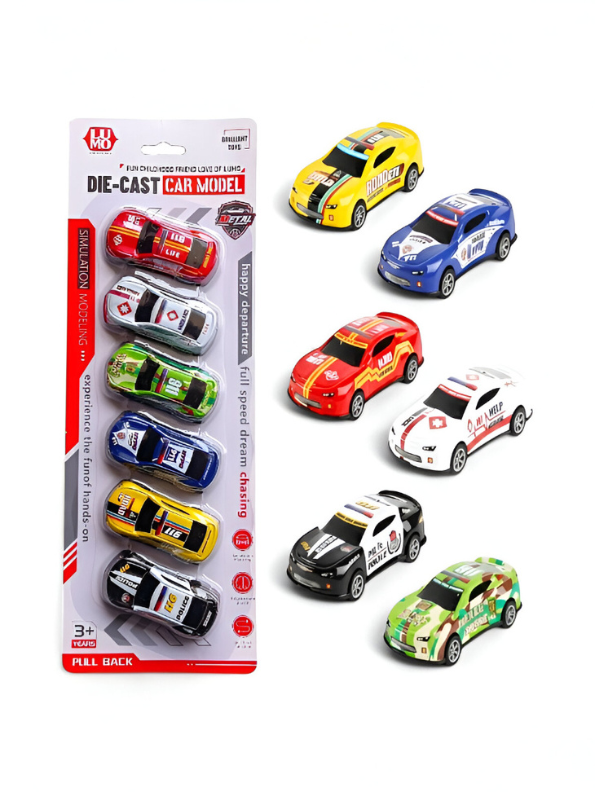 Assorted Die-Cast Racing & Emergency Car Collection (6 pcs) | Pull Back Toys LMI15683