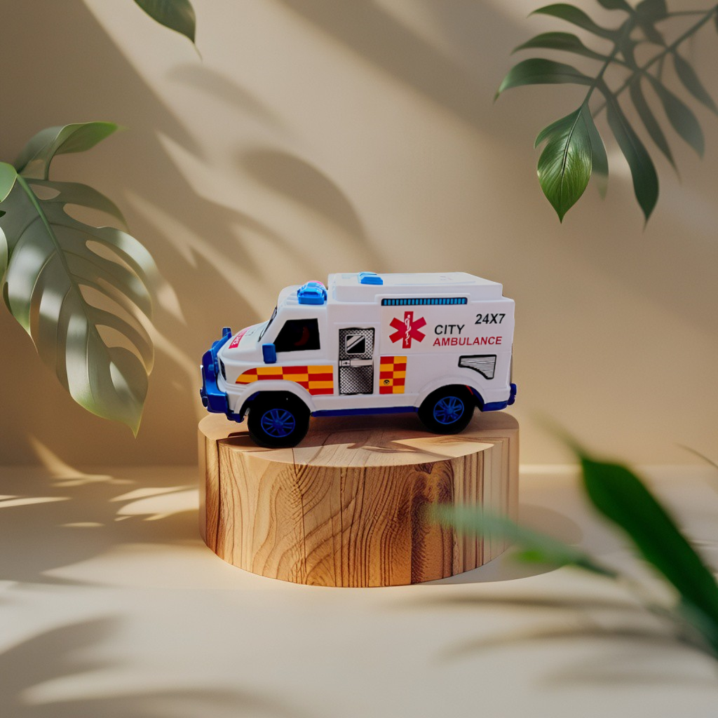 Realistic Ambulance Toy with Siren Sounds and Flashing Lights - 24x7 City Ambulance