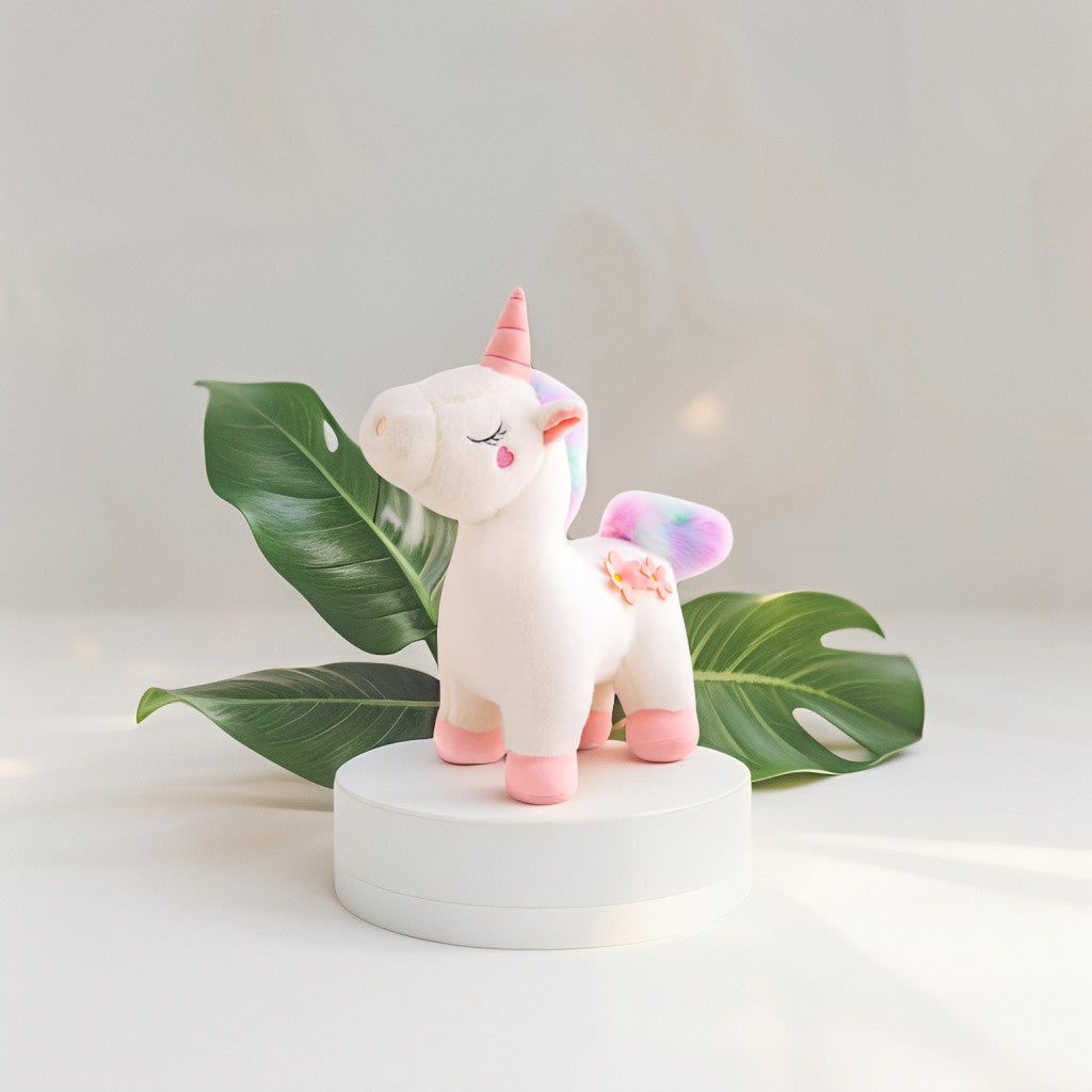 White - Dreamy Pink Unicorn Plushie for Children | Ultra-Soft Stuffed Toy with Pastel Rainbow Hair LMI12216