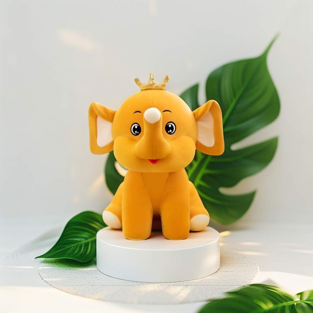 Yellow - Cute and Cuddly Elephant with Crown Soft Toy - Adorable Plush Stuffed Animal LMI11471