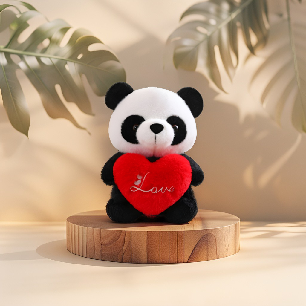 "7-inch Panda Teddy Bear with Red Heart - 'Love' Stuffed Animal Soft Toy for Gifting" LMI11382
