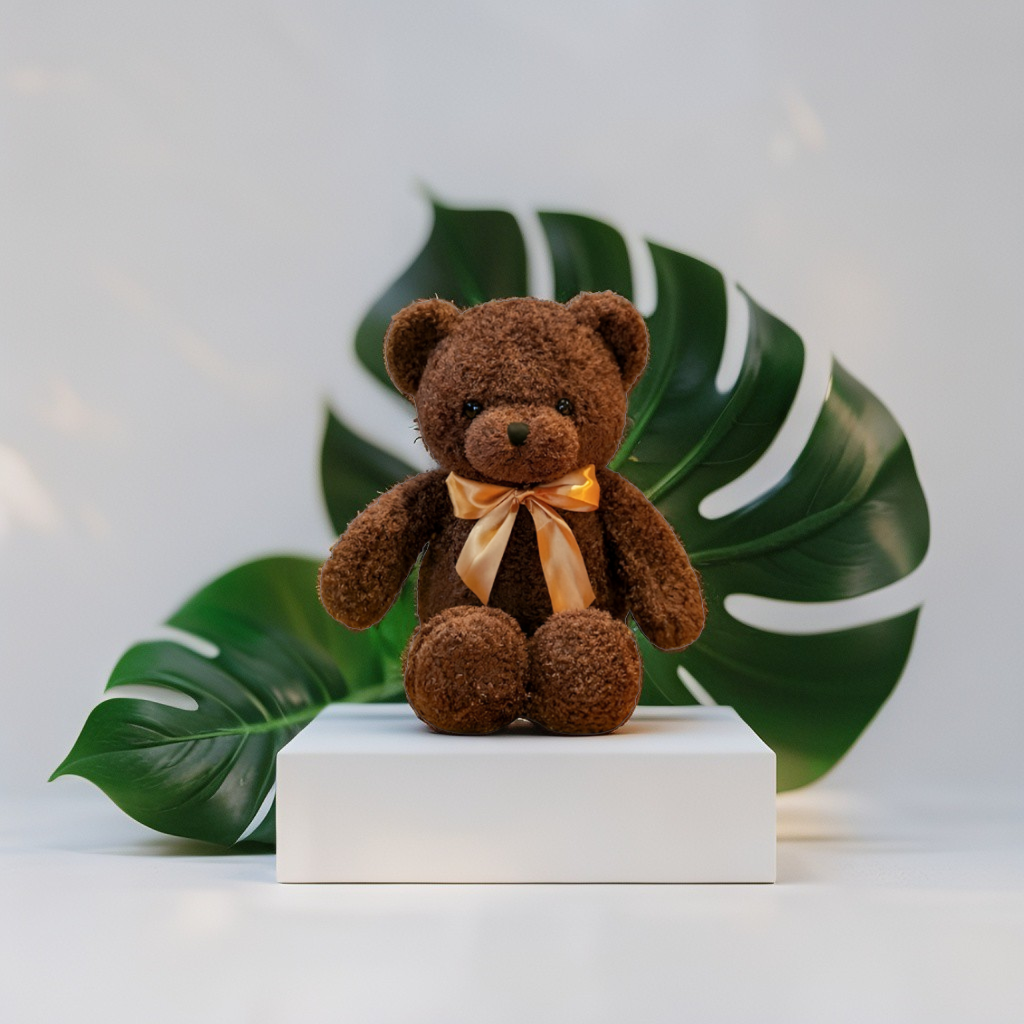 Brown Fluffy Teddy Bear with Bow - 8 Inch Soft Toy Gift LMI11371