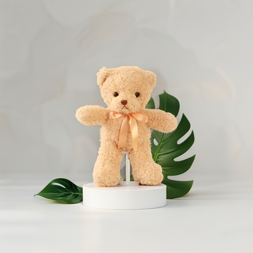 Peach Fluffy Teddy Bear with Bow - 8 Inch Soft Toy Gift LMI11371