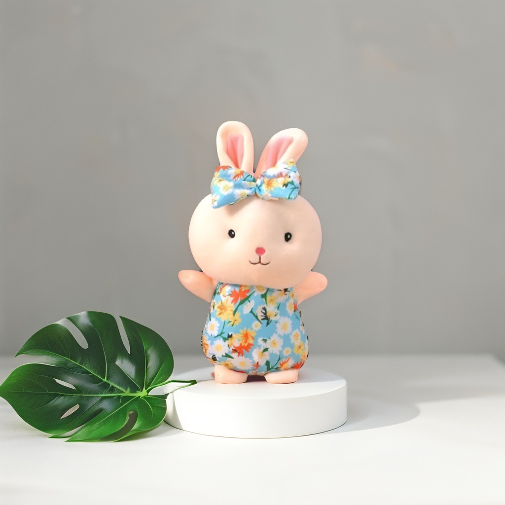 Blue - Cute Rabbit Soft Toy for Girls & Boys | 7-Inch Plush Bunny with Floral Dress LMI11129