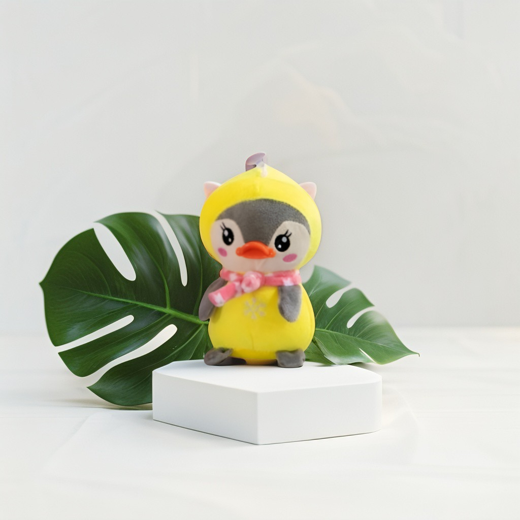 Adorable Grey Penguin Plush Toy with Yellow Scarf and Hoodie for Kids | Soft & Cuddly Stuffed Animal LMI11927