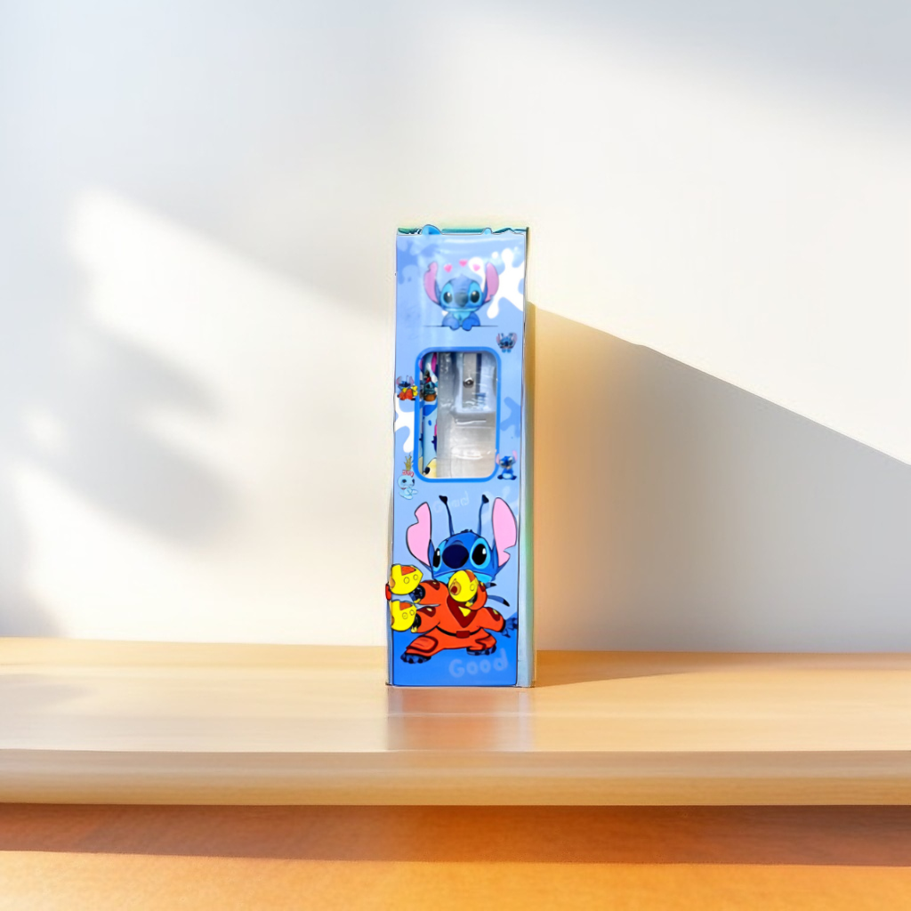 Stitch-themed Stationery Set for Kids – 2 Pencils, 1 Eraser & 1 Sharpener Combo for School Blue NOVHBC-1881224.