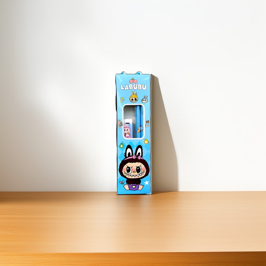Labubu Theme Stationery Set for Kids – 2 Pencils, 1 Eraser & 1 Sharpener Combo for School NOVHBC-1881224.