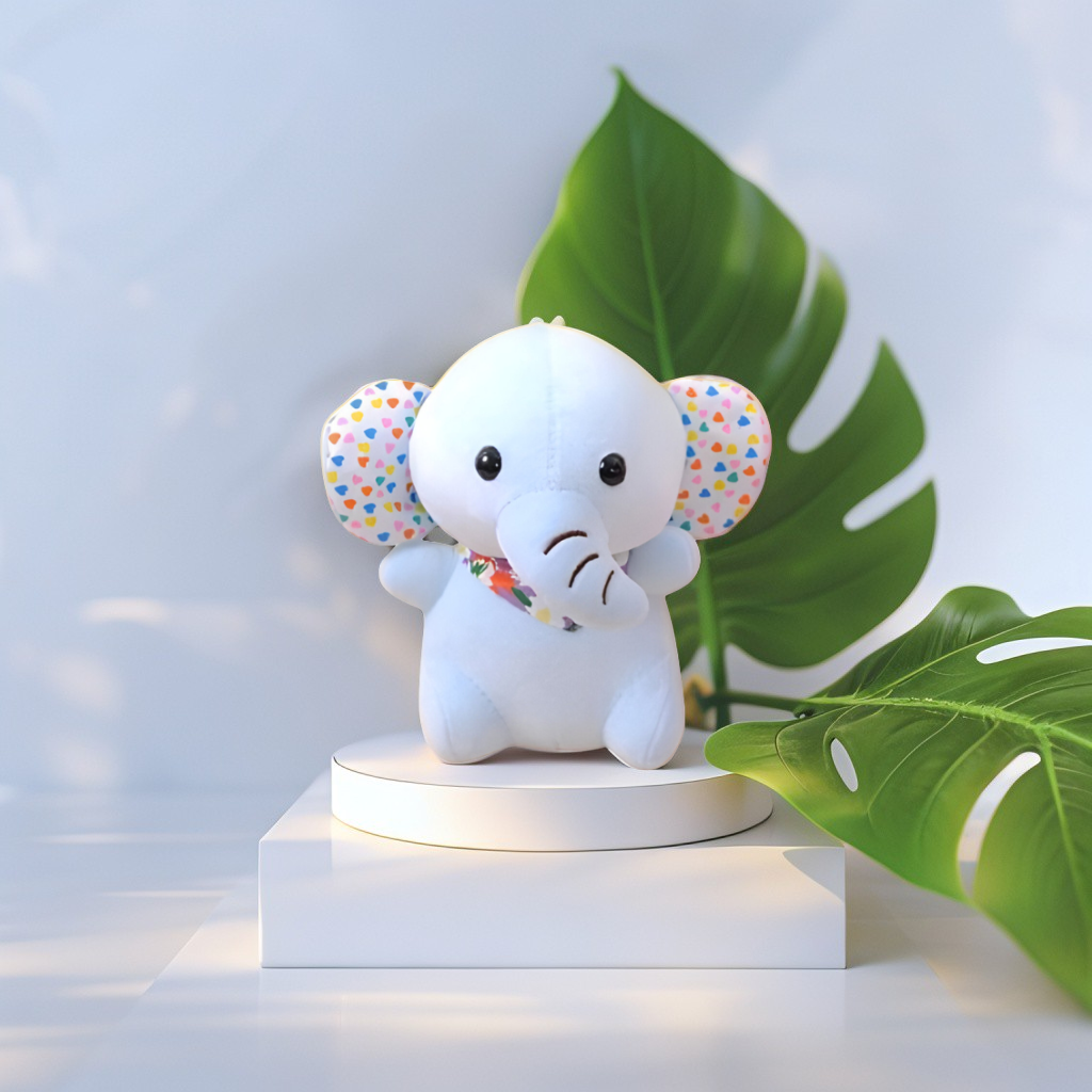 Blue - Elephant Plushie 7-inch Stuffed Animal with Heart-Patterned Ears Soft Plush Toy LMI11120.