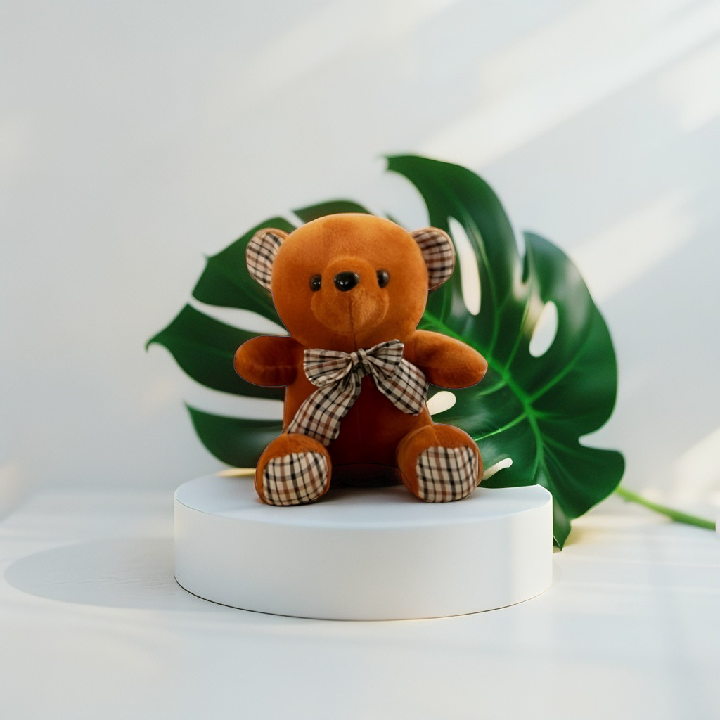 Brown  - Soft & Cuddly Teddy Bear with Plaid Bow - Perfect Gift for Kids (7 Inch) LMI11912