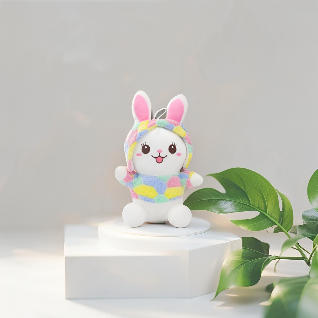 Cute Kawaii Bunny Plush Toy - Soft 8-inch Stuffed Animal Rabbit in Honeycomb Hoodie LMI11092.