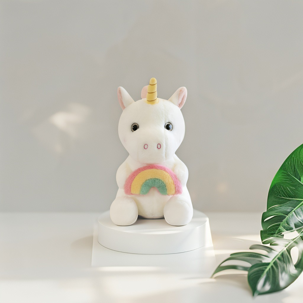 White - Soft Plush Unicorn Toy with Rainbow - A Magical Cuddly Companion for Kids LMI15534
