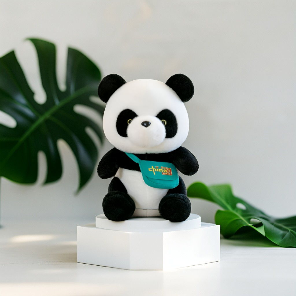 Panda Stuffed Animal with Turquoise Shoulder Bag - Cute Soft Plush Toy with 'chino' Logo LMI15461