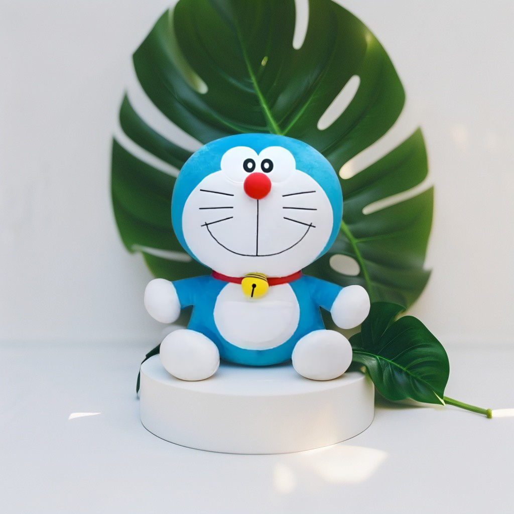 Cute Doraemon Plushie | Blue & White Soft Toy with Red Collar LMI8924