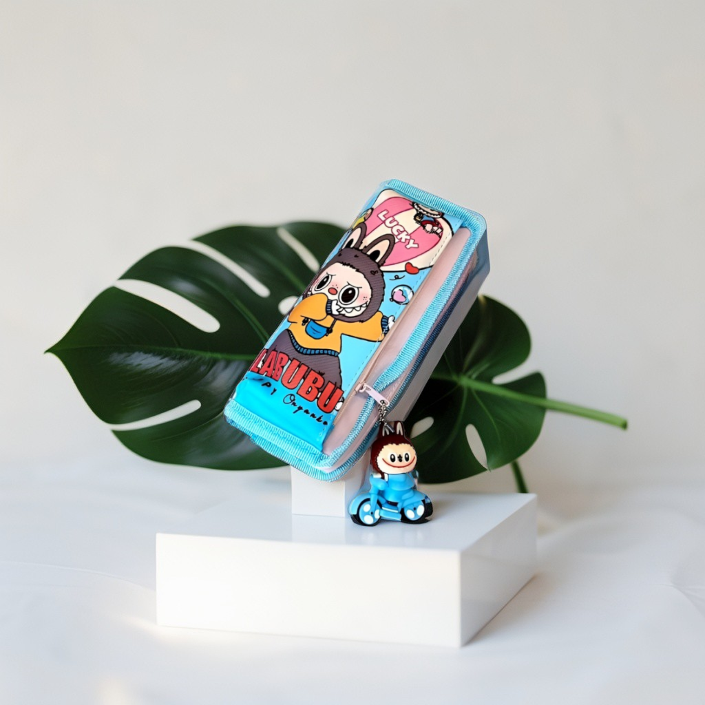 Blue - Trendy POP MART The Monsters Labubu Soft Pencil Case / Pouch with Scooter Keychain NOVHBC-188986