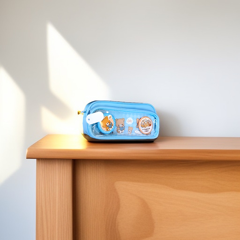 Blue - Cute Bear Pencil Pouch | Blue Kawaii Stationery Case NOVGBT-50045.