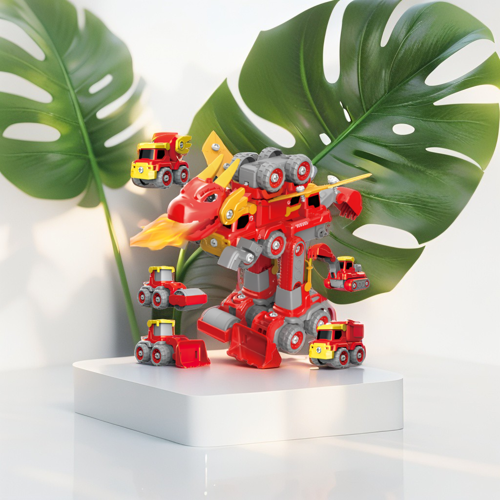 RoboDino – 5-in-1 Kids Disassembly Dinosaur Car Toy with Lights & Music | DIY Engineering Car Building Blocks Lego Educational Toy Set LMI-LM909-A.