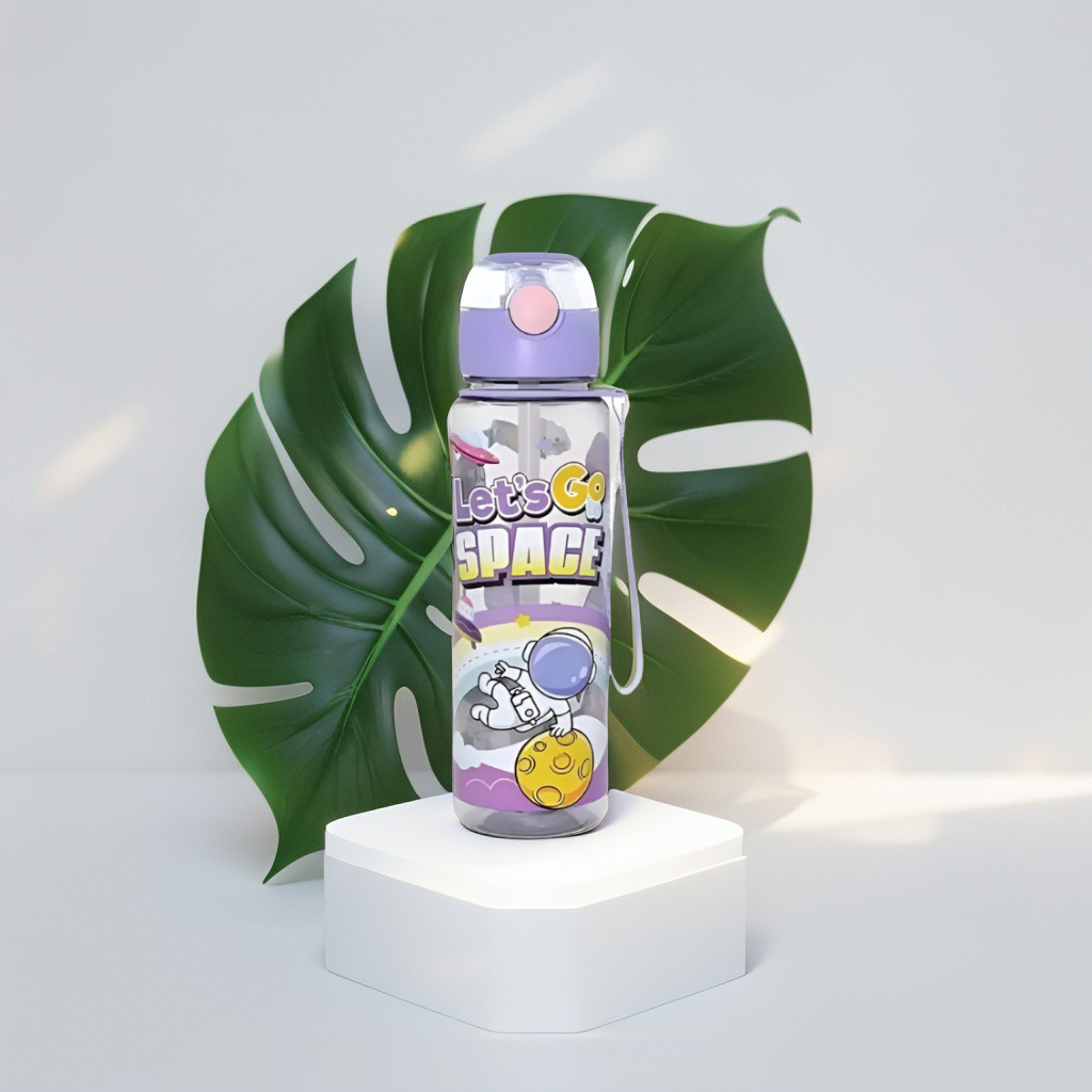 Purple - Kids Water Bottle with Straw | Leak-Proof Astronaut Space Sipper for School & Travel NOVGBT-8182