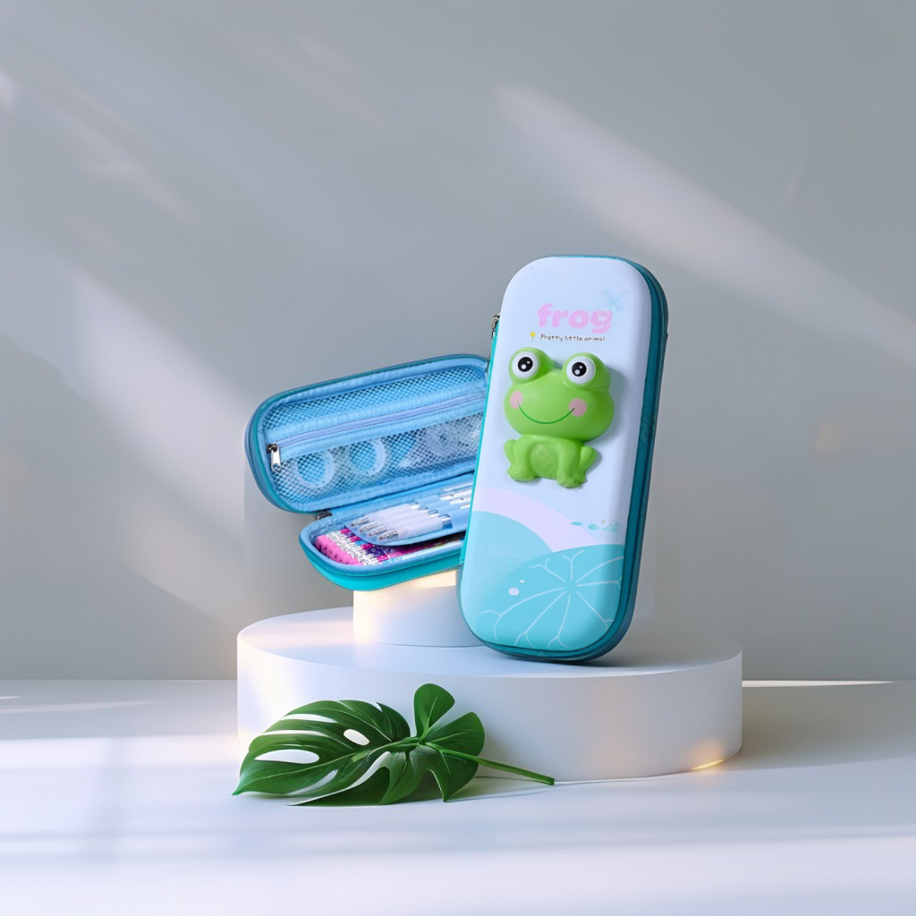 Cute 3D Frog Pencil Case for Kids | Kawaii Hard Shell Stationery Pouch with Zipper and Compartments NOVGBT-2406.
