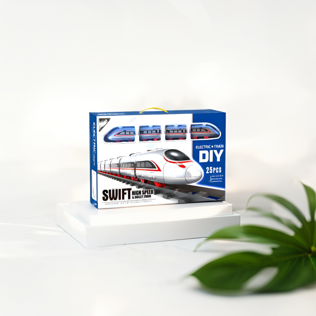 Swift High-Speed Electric Bullet Train Toy | 25-Piece DIY Track Set for Kids | Realistic Model Train Kit with Lights & Sound LMI15359.