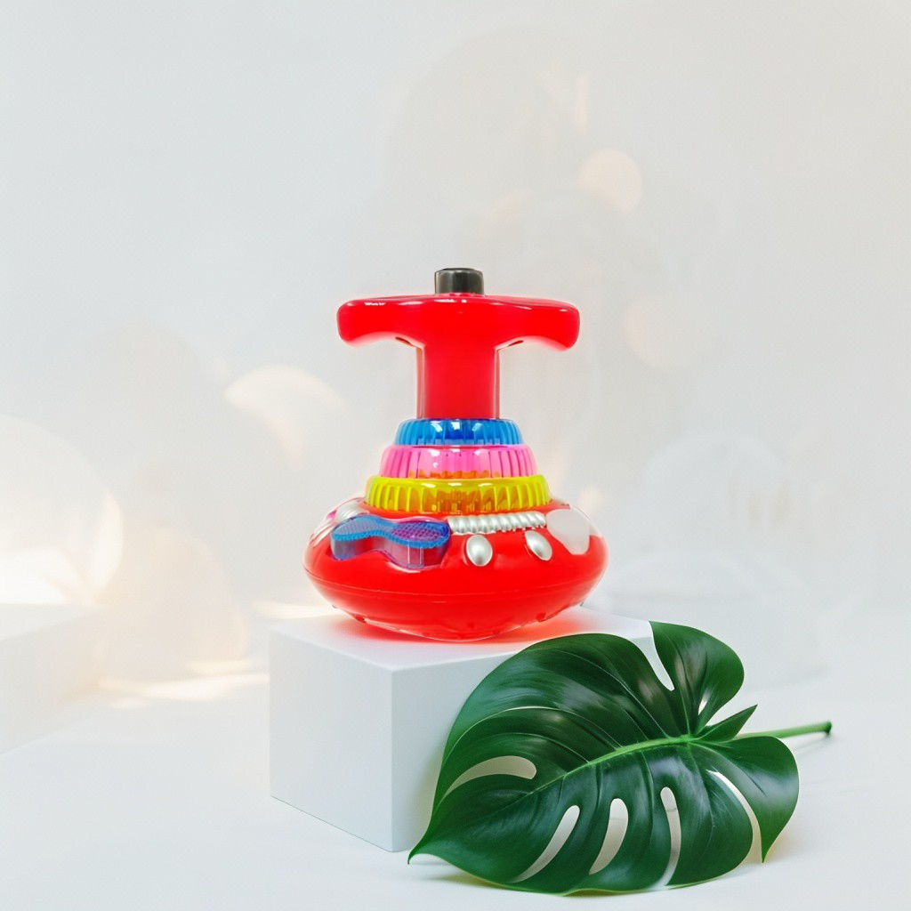 Red - Flashing Top – LED Spinning Music Gyro Toy for Kids | Light-Up Gyrator Toy with Sound & 360° Spinning Action.