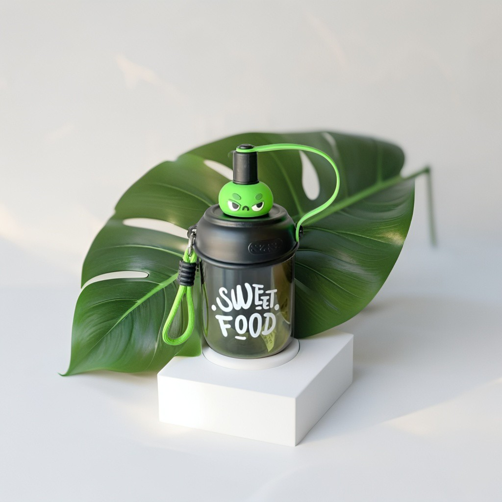 Green - Cute Water Bottle with Strap for Kids | Leakproof Sipper Bottle for School, Girls & Boys NOVGBT-50720