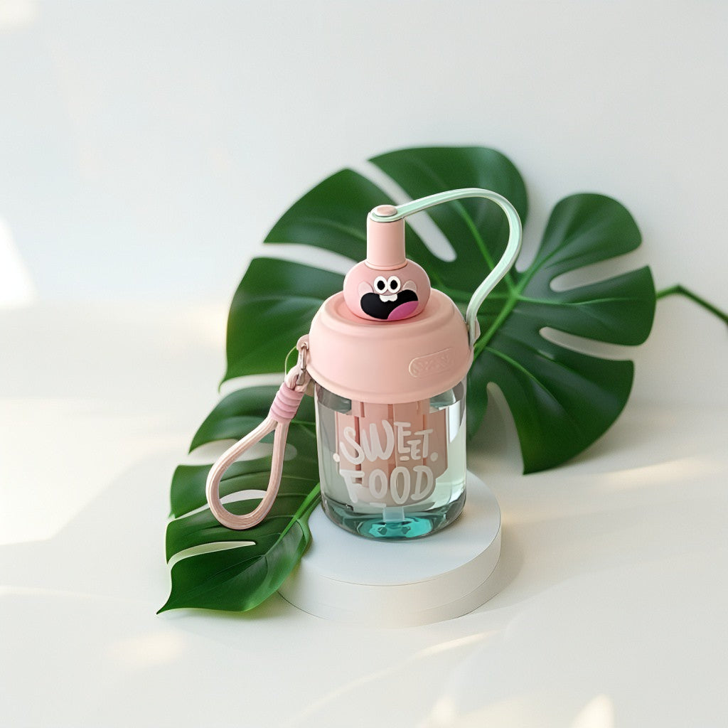 Baby Pink - Cute Water Bottle with Strap for Kids | Leakproof Sipper Bottle for School, Girls & Boys NOVGBT-50720